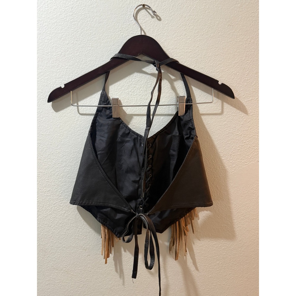 Vintage UNIK Leather Collections Fringed Concho Motorcycle Jacket Brown Black 36 - Picture 12 of 13